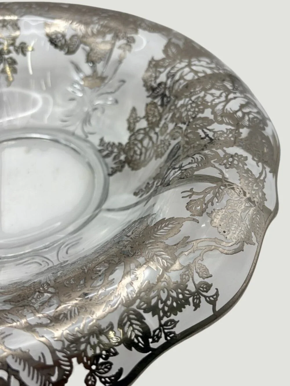VTG Fostoria Baroque Silver Overlay Glass Bowl 12